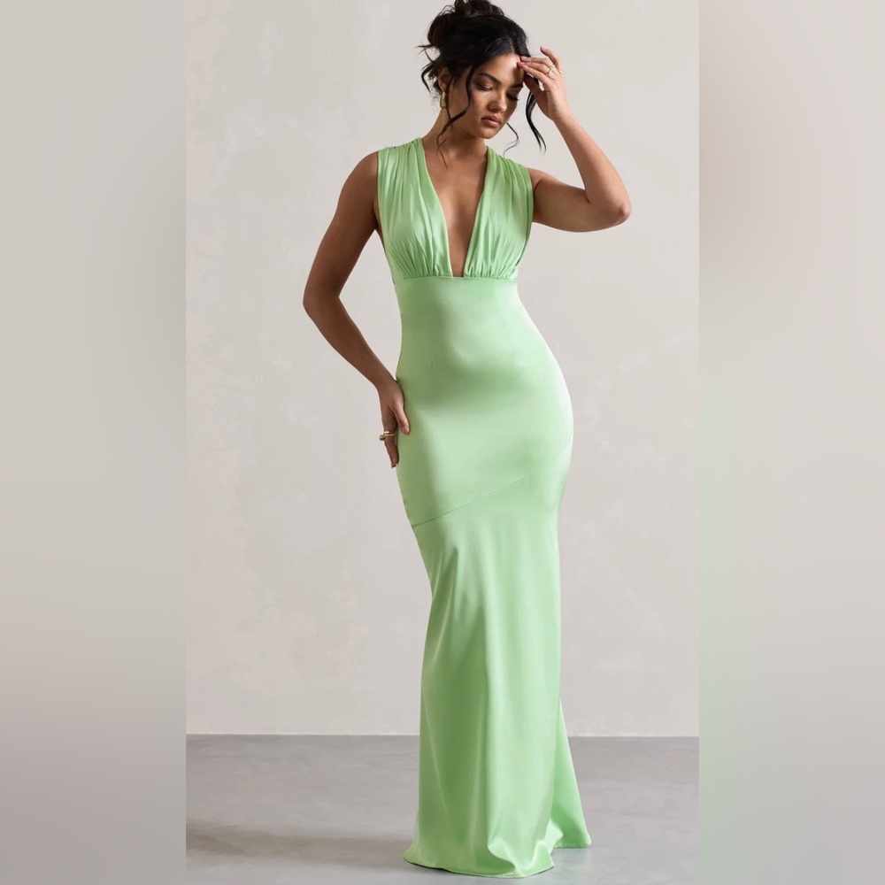 Club L London Fresh Green Plunge Maxi Dress